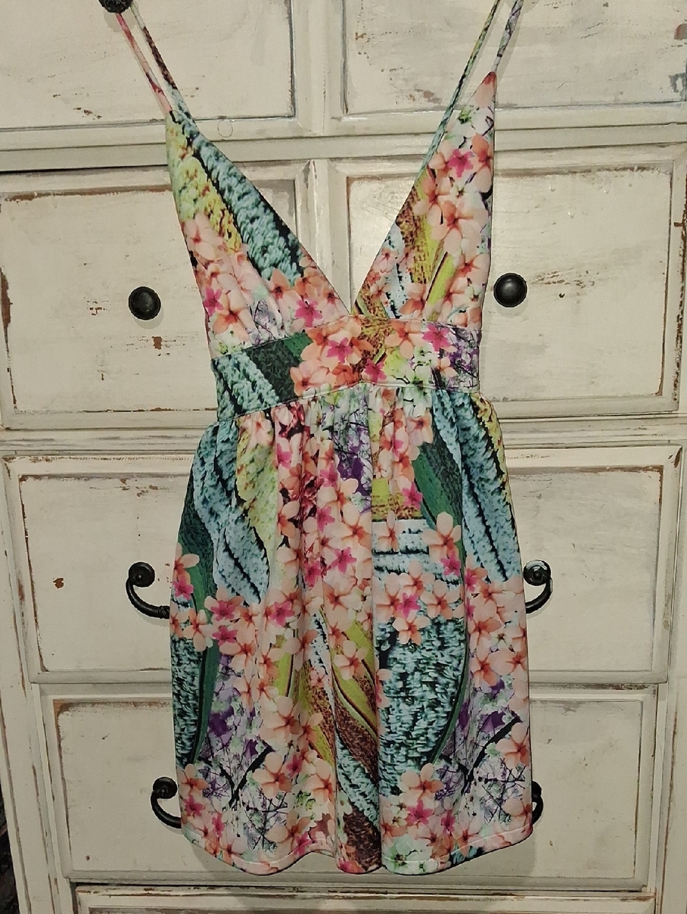 Floral V-Neck Mini Dress in Multicolor
